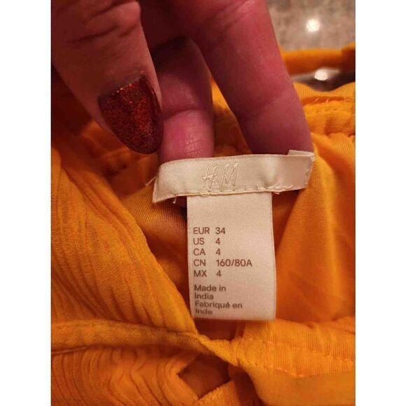 H&M pleated halter mini dress size 4 orangey yellow - Picture 4 of 9